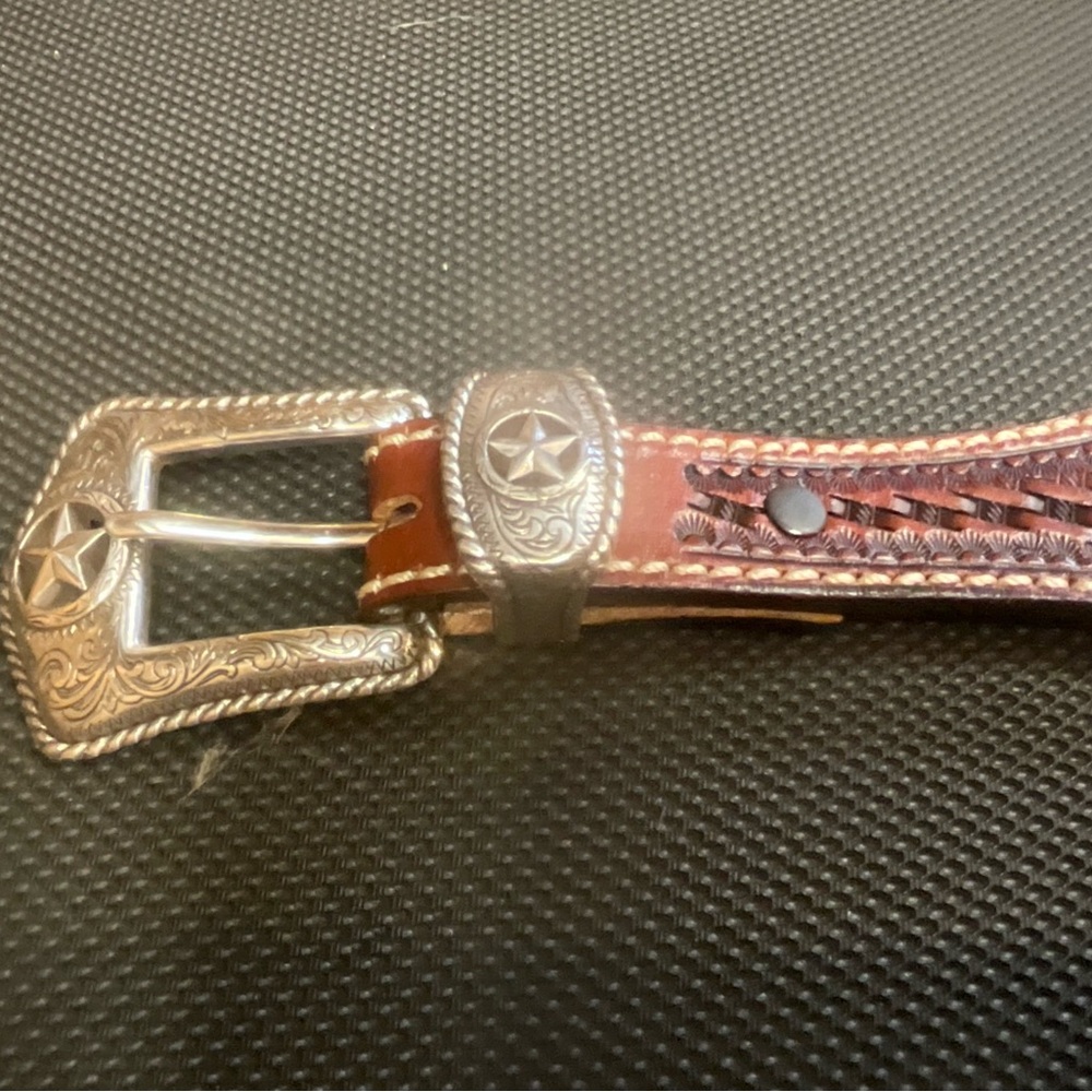 Justin Boots Brown Leather Belt with Silver Star Buckle